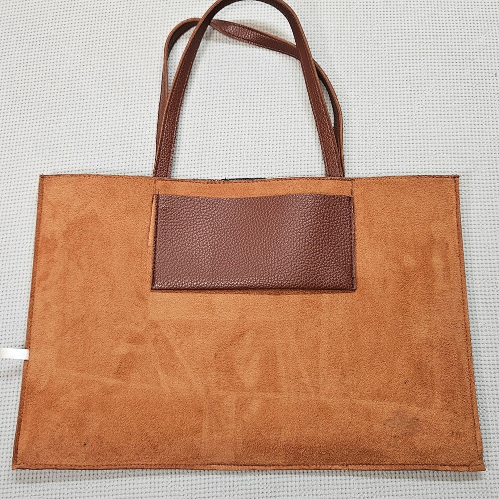 Vince Camuto Brown‎ Pebbled Leather Tote Bag Black Stripe Shopper Mens Womens - Picture 10 of 14
